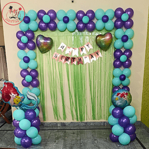 Mermaid Theme Birthday Balloon Backdrop Decoration Setup