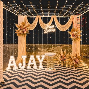 Elegant Boho Luxe Birthday Backdrop Decoration with Personalized LED Name Letters