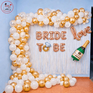 Bride To Be Gold & White Balloon Backdrop Decoration Kit
