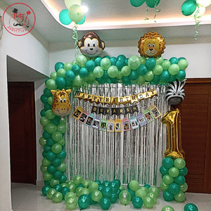 Jungle Safari Theme 1st Birthday Balloon Decoration Setup