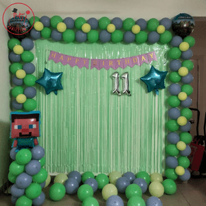 Minecraft Theme 11th Birthday Balloon Decoration Setup