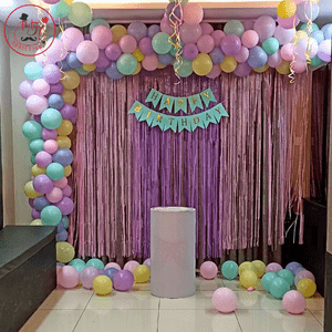 Pastel Rainbow Birthday Balloon Backdrop Decoration Setup