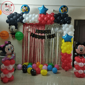 Mickey & Minnie Theme Birthday Balloon Decoration Setup