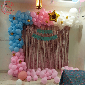 Pastel Pink & Blue Birthday Balloon Backdrop Decoration Setup