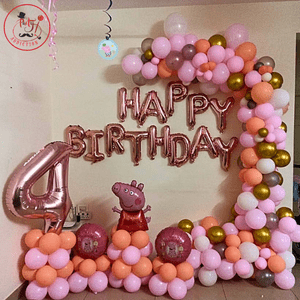 Peppa Pig Theme 4th Birthday Balloon Decoration Setup