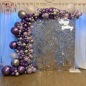 Luxury Lavender & Silver Sequin Birthday Decoration Setup