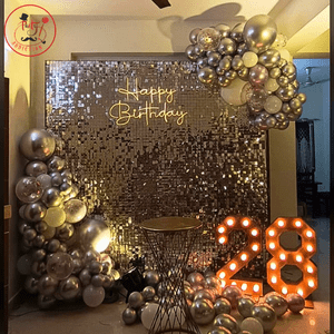 Luxury Silver Chrome 28th Birthday Decoration Setup