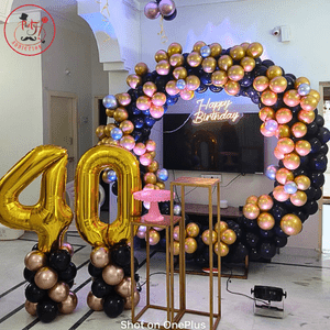 Luxury Rose Gold & Black 40th Birthday Decoration Setup