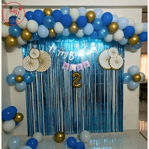 Blue & Gold 2nd Birthday Balloon Backdrop Decoration Setup