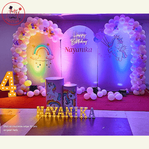 Unicorn Rainbow Theme 4th Birthday Decoration Setup