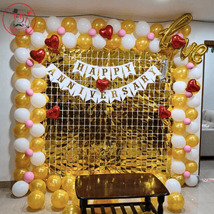 Golden Anniversary Balloon Backdrop Decoration Setup