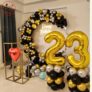 23rd Birthday Black & Gold Luxury Balloon Ring Decoration Setup