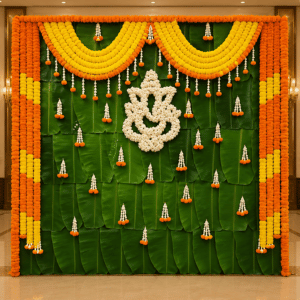 Royal Haldi Ceremony Ganesha Floral Backdrop