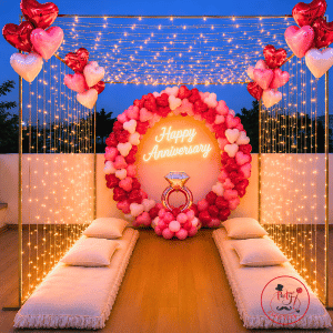 Romantic Anniversary Proposal Ring Backdrop Decoration with LED Fairy Lights