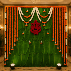 Premium Banana Leaf Ganesha Floral Backdrop Decoration