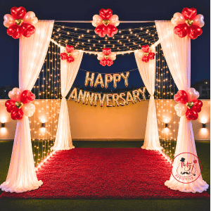 Premium Red Carpet Anniversary Cabana Decoration with LED Fairy Lights