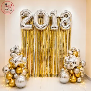 Elegant 2018 Gold & Silver Balloon Party Backdrop Decoration Set