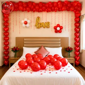 Romantic Red Balloon Bed Decoration Set with Heart Garland & Love Backdrop