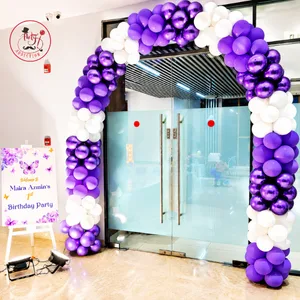 Elegant Purple & White Birthday Balloon Entrance Arch Decoration