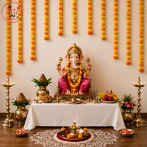 Festive Marigold Ganesh Puja Backdrop Decoration Set