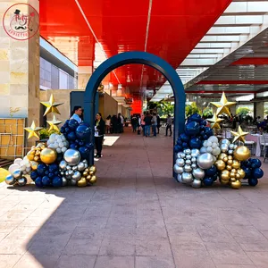 Royal Blue & Gold Luxury Outdoor Balloon Entrance & Backdrop Decoration - Image 2