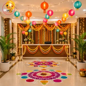 Colorful Festive Balloon & Floral Pooja Decoration Backdrop Set