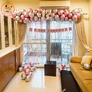 Elegant Birthday Door Decoration – Balloon Garland with Shimmer Curtain Backdrop