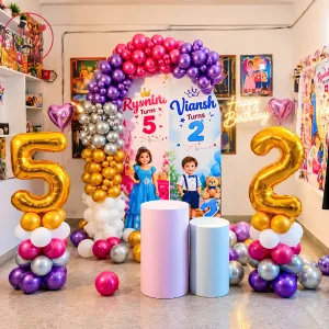 Kids Birthday Balloon Decoration with Colorful Balloon Arch & Number Foils
