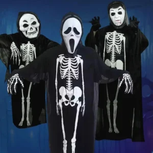 Skeleton Horror Halloween Costume with Mask – Spooky Ghost Fancy Dress Outfit