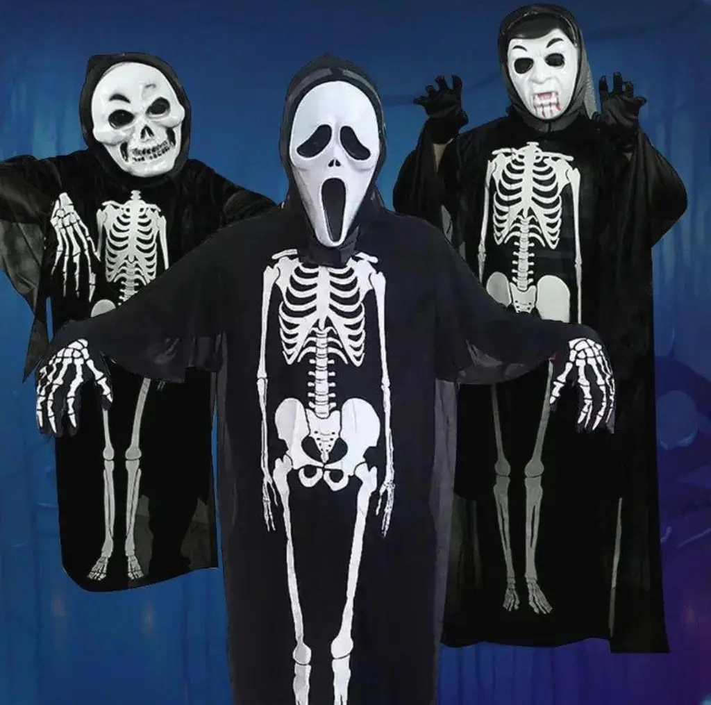 Skeleton ghost Halloween costumes with horror masks