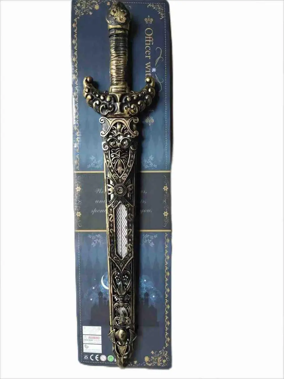 Ornate gothic decorative sword prop with antique-style silver and black design