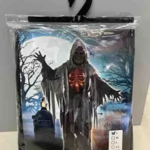 Grim Reaper Halloween Costume – Hooded Skeleton Robe with Cape