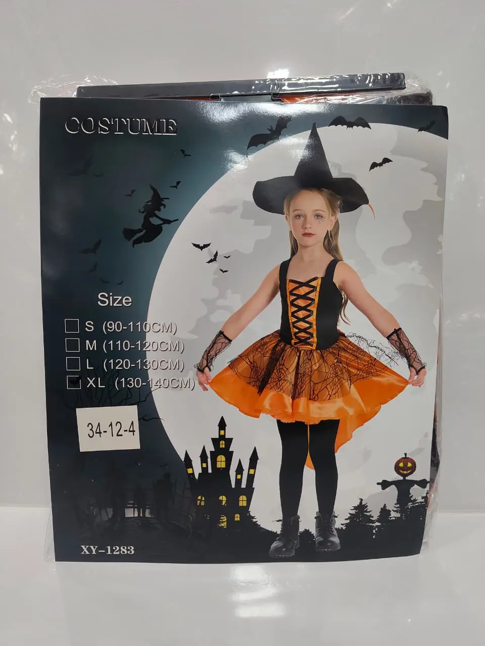Kids black and orange witch Halloween costume dress with hat